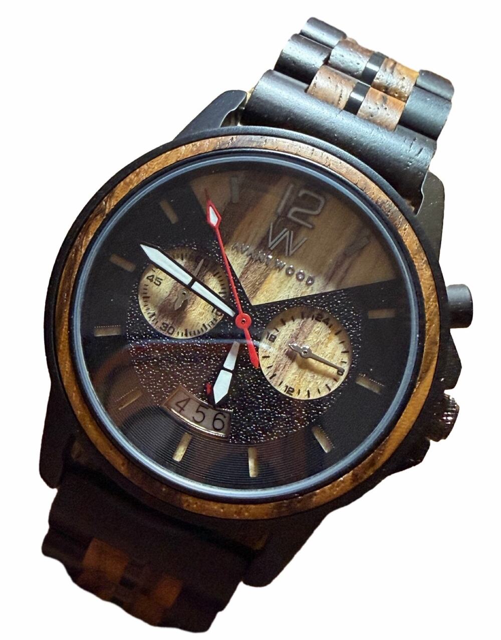 Avant Wood Men's Chronograph Watch Black Brown Wood Metal Bracelet Box